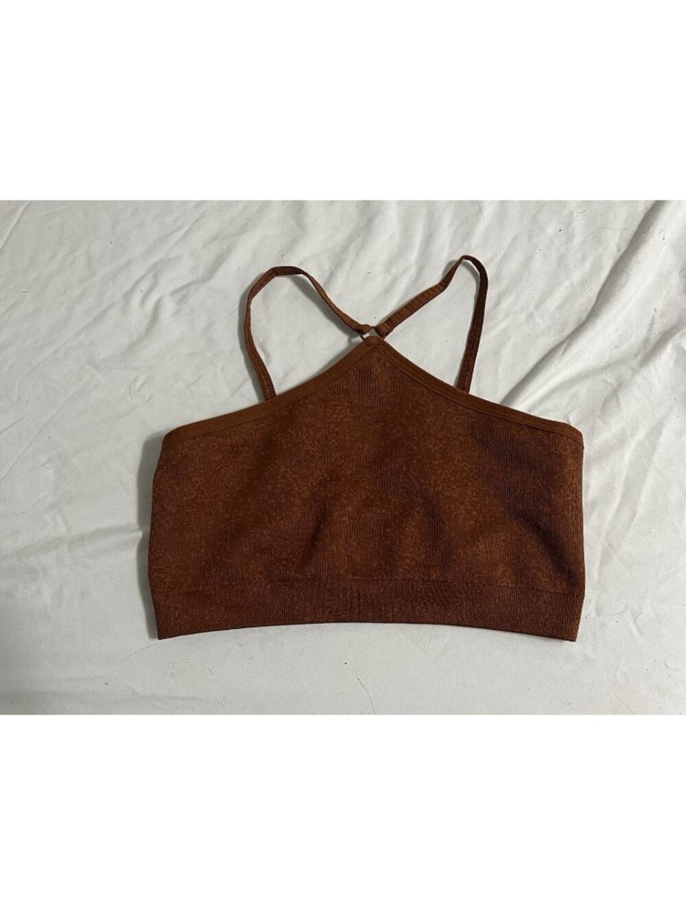 NWOT GYMSHARK Adapt Fleck Seamless Halter Neck Bralette Brown Sports Bra Small